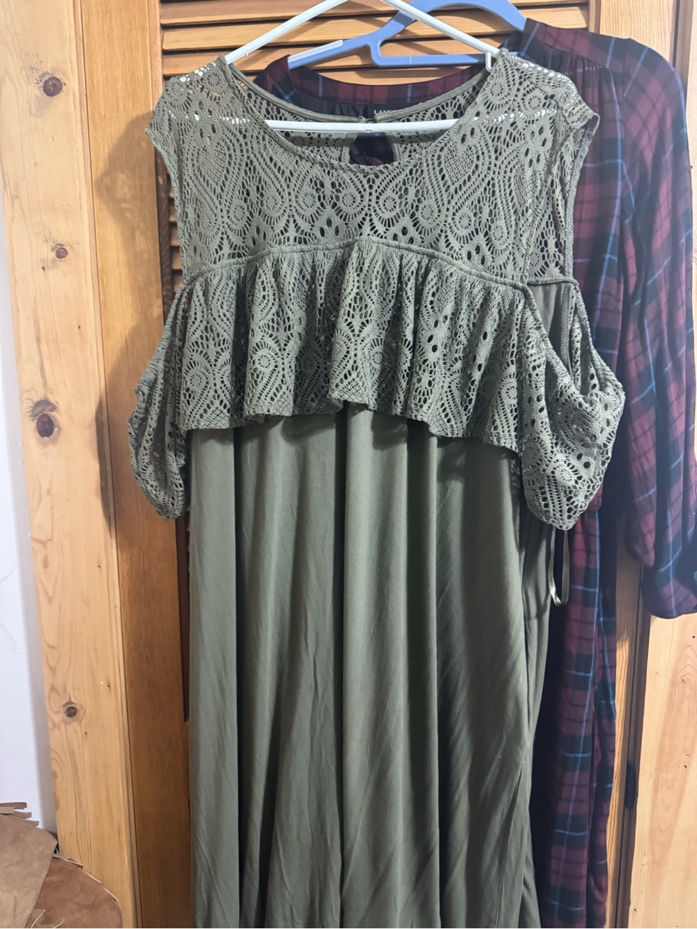 Lane Bryant Olive Green Crochet Cold-Shoulder dress